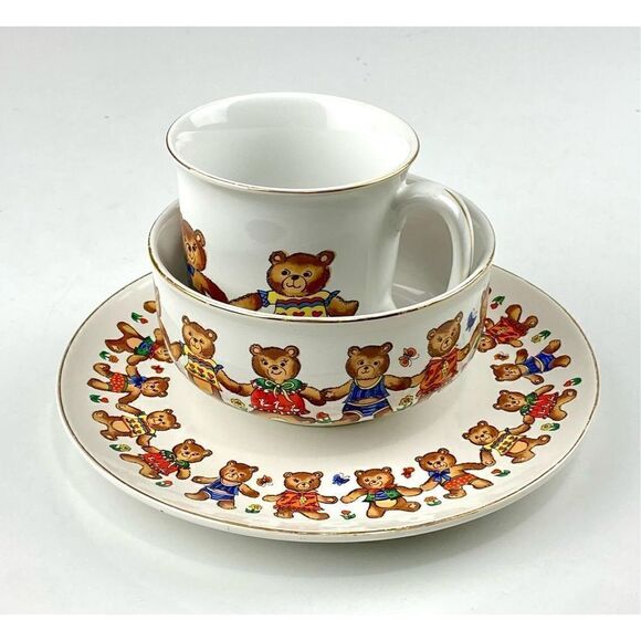 Action Other - Vintage Bear Friends Action Industries Japan Child Toddler 3 Piece Dining Set DR
